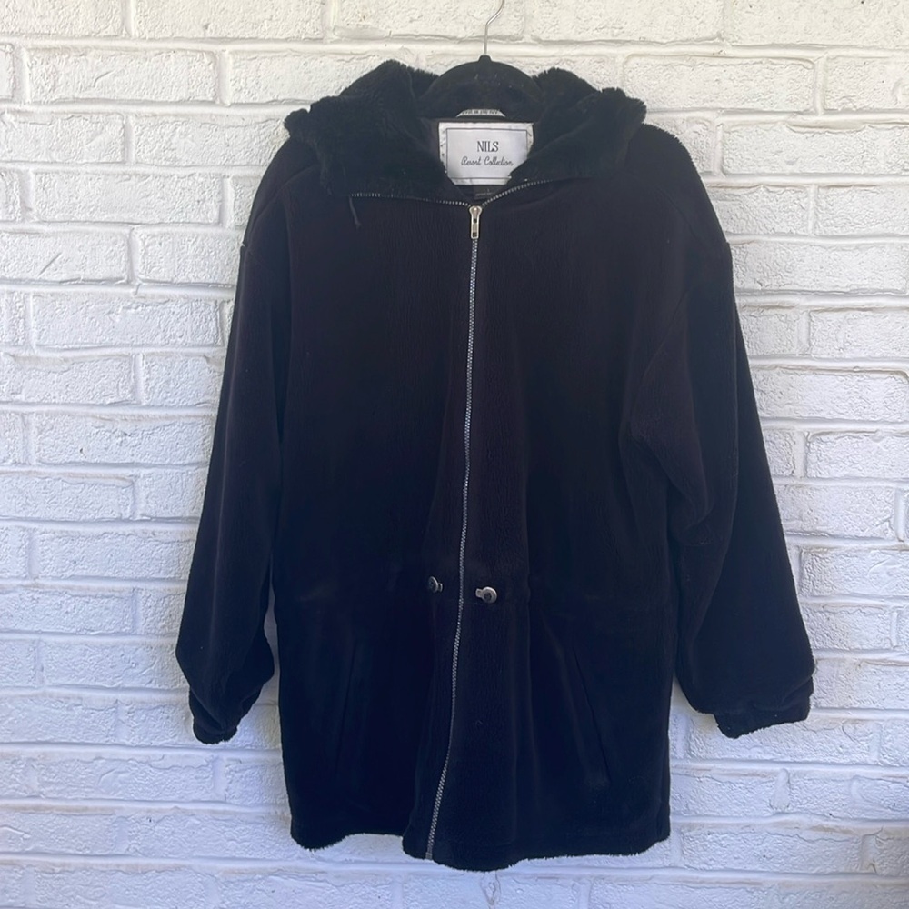NILS Resort Wear Cozy Black Plush Teddy Coat